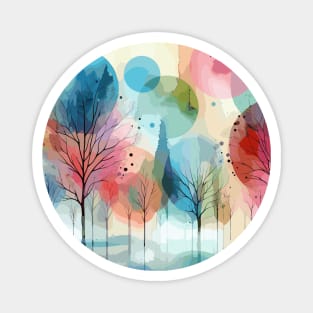 Colorful Pastel Pink Abstract Trees Magnet